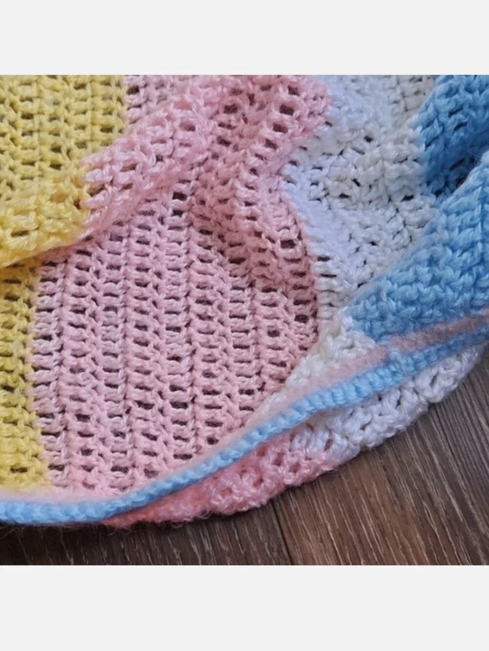 Blue Orange Pink Yellow White Knitted Crocheted Baby Throw Blanket